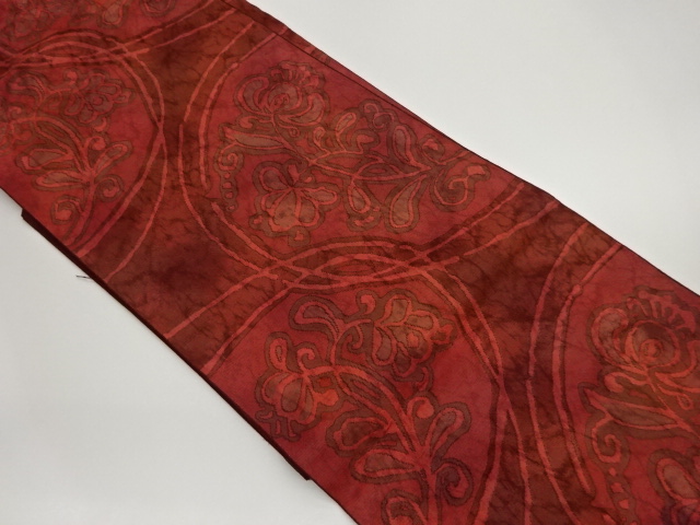 本場筑前博多曲線に抽象花模様織出し名古屋帯